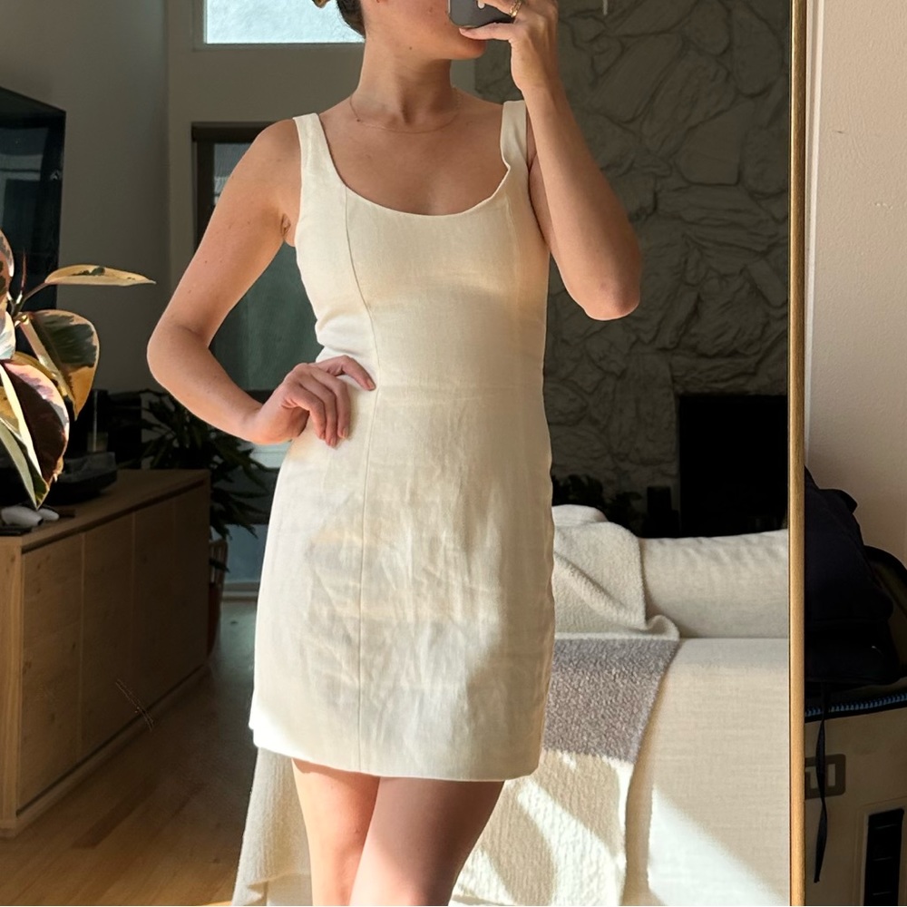 Who what wear white linen blend dress